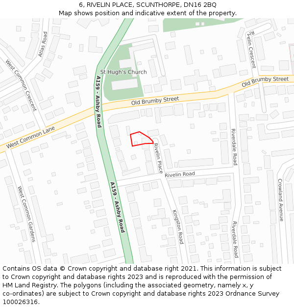 6, RIVELIN PLACE, SCUNTHORPE, DN16 2BQ: Location map and indicative extent of plot