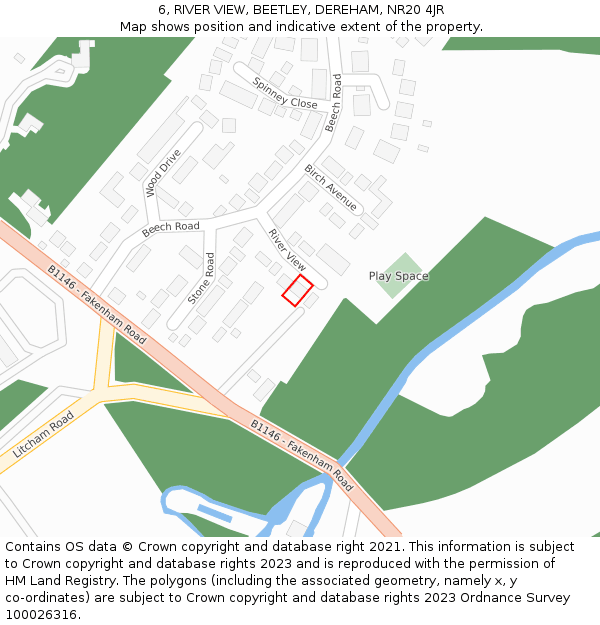 6, RIVER VIEW, BEETLEY, DEREHAM, NR20 4JR: Location map and indicative extent of plot