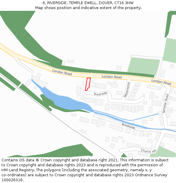 6, RIVERSIDE, TEMPLE EWELL, DOVER, CT16 3HW: Location map and indicative extent of plot
