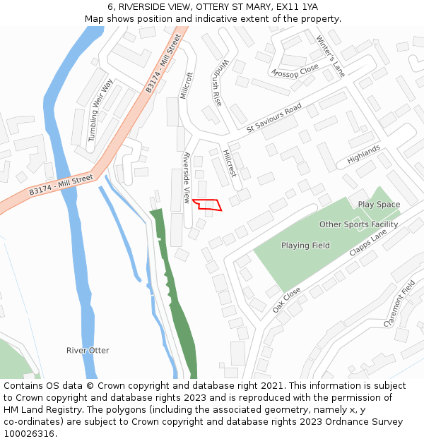 6, RIVERSIDE VIEW, OTTERY ST MARY, EX11 1YA: Location map and indicative extent of plot