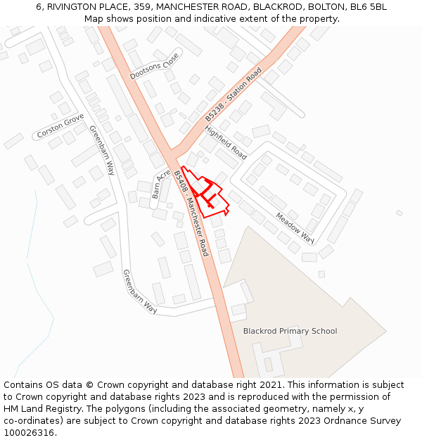 6, RIVINGTON PLACE, 359, MANCHESTER ROAD, BLACKROD, BOLTON, BL6 5BL: Location map and indicative extent of plot