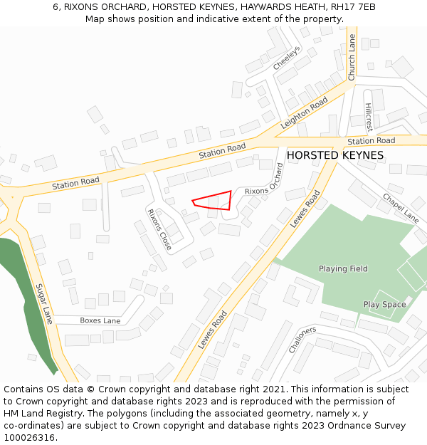 6, RIXONS ORCHARD, HORSTED KEYNES, HAYWARDS HEATH, RH17 7EB: Location map and indicative extent of plot