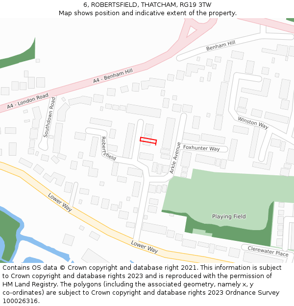 6, ROBERTSFIELD, THATCHAM, RG19 3TW: Location map and indicative extent of plot