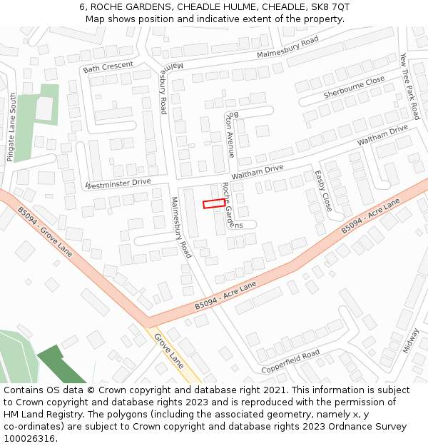 6, ROCHE GARDENS, CHEADLE HULME, CHEADLE, SK8 7QT: Location map and indicative extent of plot