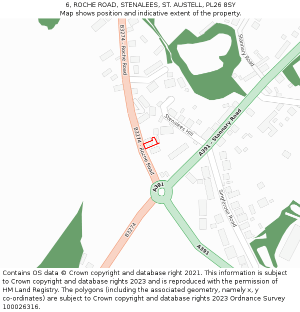 6, ROCHE ROAD, STENALEES, ST. AUSTELL, PL26 8SY: Location map and indicative extent of plot