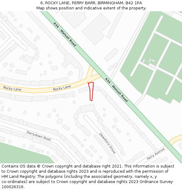 6, ROCKY LANE, PERRY BARR, BIRMINGHAM, B42 1PA: Location map and indicative extent of plot