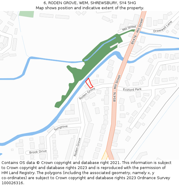 6, RODEN GROVE, WEM, SHREWSBURY, SY4 5HG: Location map and indicative extent of plot