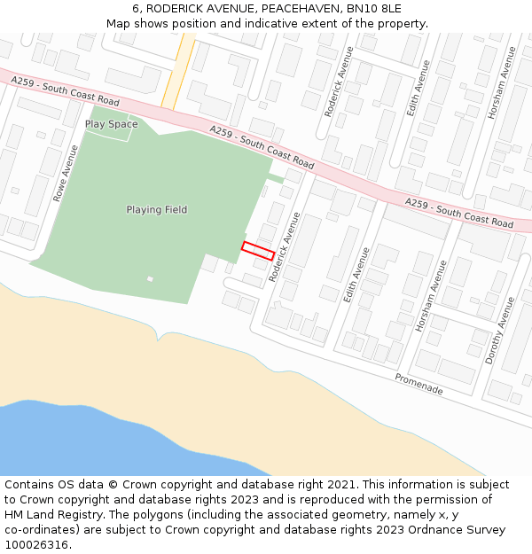 6, RODERICK AVENUE, PEACEHAVEN, BN10 8LE: Location map and indicative extent of plot