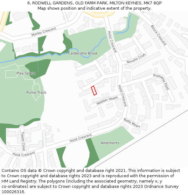 6, RODWELL GARDENS, OLD FARM PARK, MILTON KEYNES, MK7 8QP: Location map and indicative extent of plot