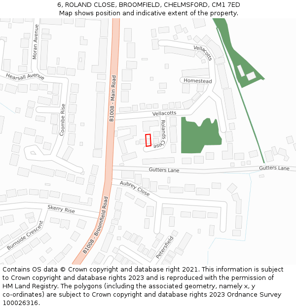 6, ROLAND CLOSE, BROOMFIELD, CHELMSFORD, CM1 7ED: Location map and indicative extent of plot