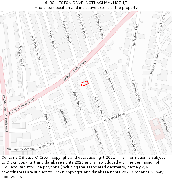 6, ROLLESTON DRIVE, NOTTINGHAM, NG7 1JT: Location map and indicative extent of plot
