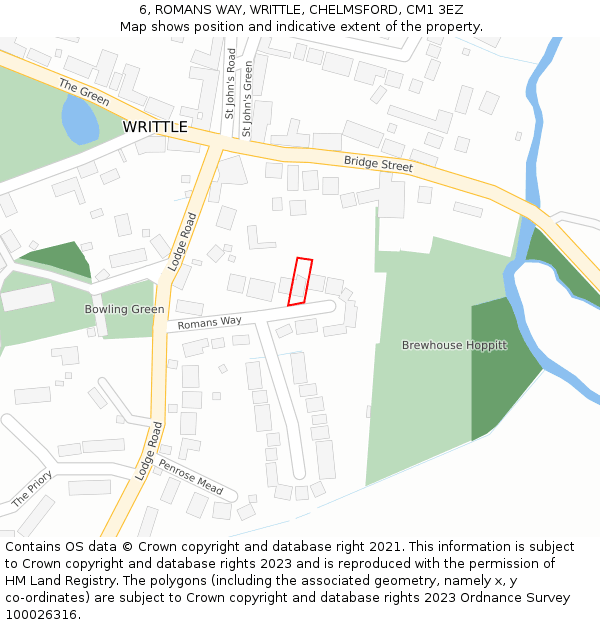 6, ROMANS WAY, WRITTLE, CHELMSFORD, CM1 3EZ: Location map and indicative extent of plot