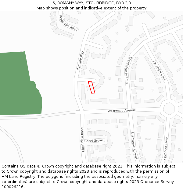 6, ROMANY WAY, STOURBRIDGE, DY8 3JR: Location map and indicative extent of plot