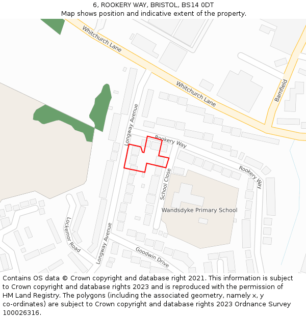6, ROOKERY WAY, BRISTOL, BS14 0DT: Location map and indicative extent of plot