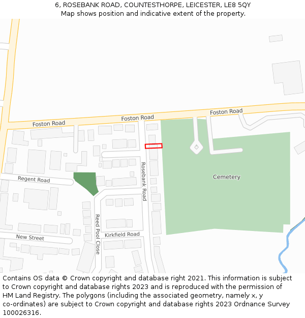 6, ROSEBANK ROAD, COUNTESTHORPE, LEICESTER, LE8 5QY: Location map and indicative extent of plot