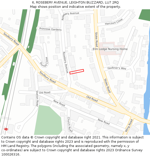 6, ROSEBERY AVENUE, LEIGHTON BUZZARD, LU7 2RQ: Location map and indicative extent of plot