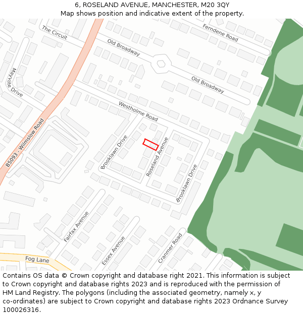 6, ROSELAND AVENUE, MANCHESTER, M20 3QY: Location map and indicative extent of plot