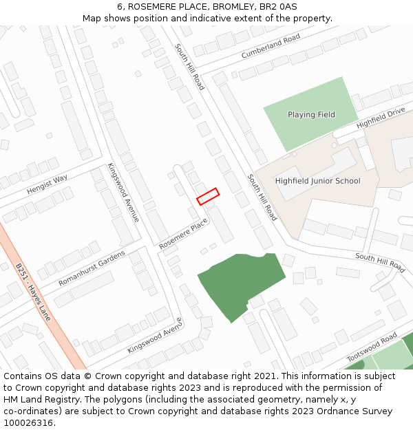 6, ROSEMERE PLACE, BROMLEY, BR2 0AS: Location map and indicative extent of plot