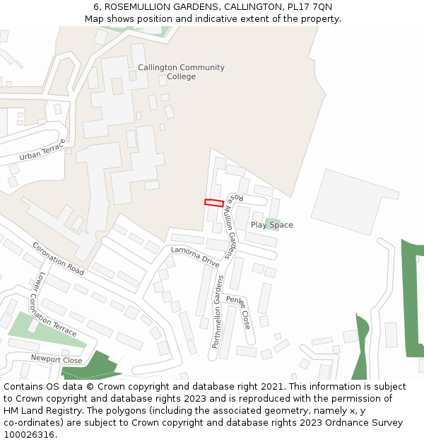 6, ROSEMULLION GARDENS, CALLINGTON, PL17 7QN: Location map and indicative extent of plot