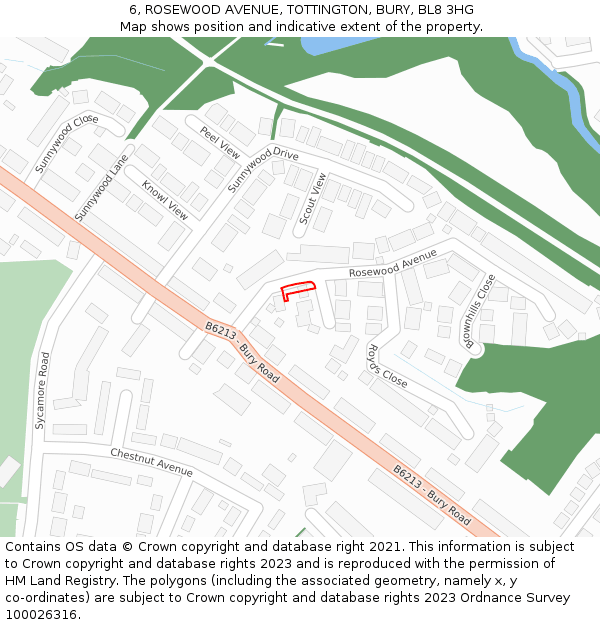 6, ROSEWOOD AVENUE, TOTTINGTON, BURY, BL8 3HG: Location map and indicative extent of plot