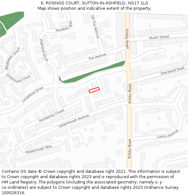 6, ROSINGS COURT, SUTTON-IN-ASHFIELD, NG17 1LG: Location map and indicative extent of plot