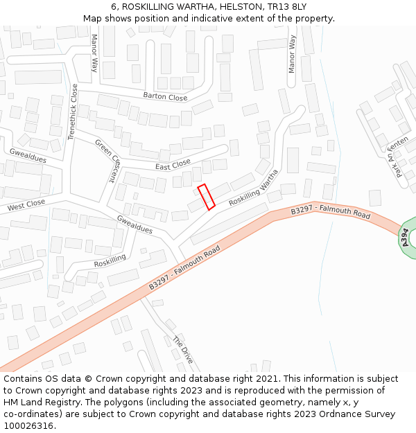6, ROSKILLING WARTHA, HELSTON, TR13 8LY: Location map and indicative extent of plot