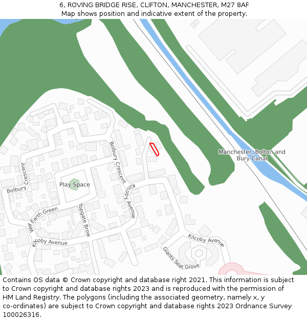 6, ROVING BRIDGE RISE, CLIFTON, MANCHESTER, M27 8AF: Location map and indicative extent of plot