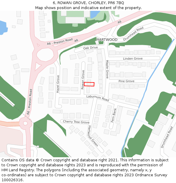 6, ROWAN GROVE, CHORLEY, PR6 7BQ: Location map and indicative extent of plot