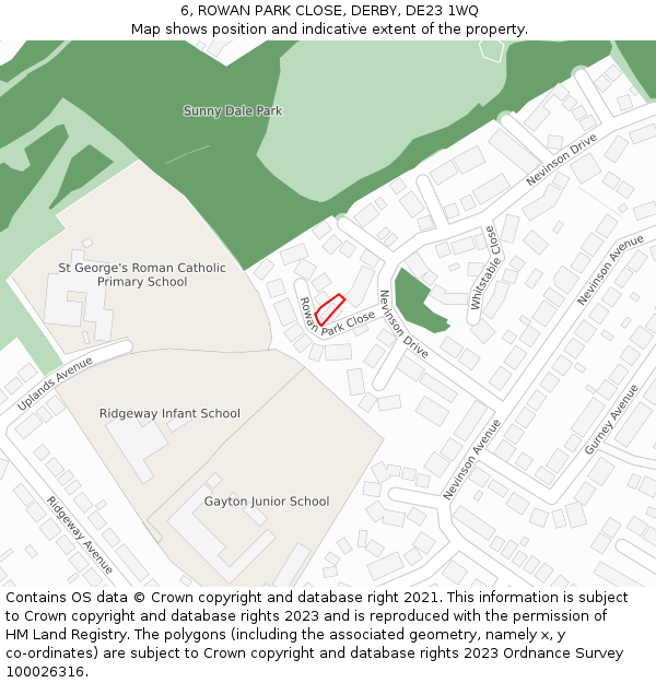 6, ROWAN PARK CLOSE, DERBY, DE23 1WQ: Location map and indicative extent of plot