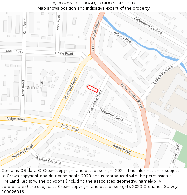 6, ROWANTREE ROAD, LONDON, N21 3ED: Location map and indicative extent of plot