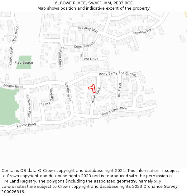 6, ROWE PLACE, SWAFFHAM, PE37 8GE: Location map and indicative extent of plot