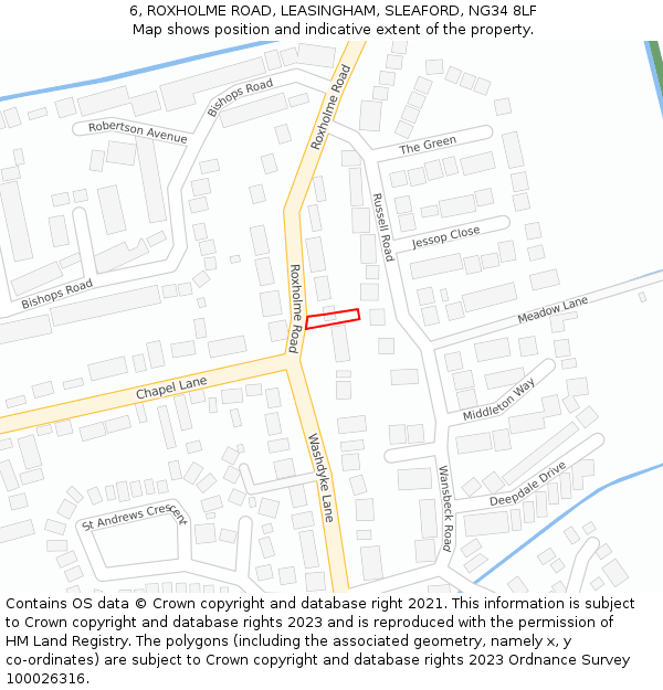 6, ROXHOLME ROAD, LEASINGHAM, SLEAFORD, NG34 8LF: Location map and indicative extent of plot