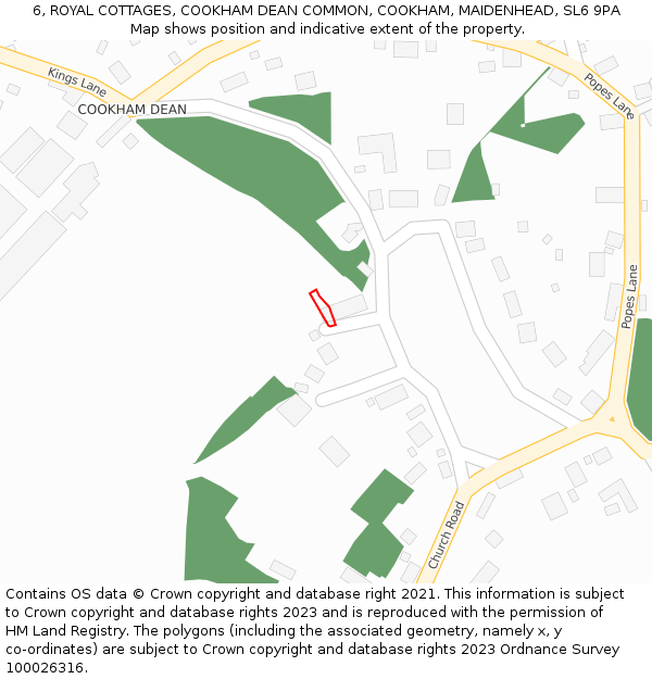 6, ROYAL COTTAGES, COOKHAM DEAN COMMON, COOKHAM, MAIDENHEAD, SL6 9PA: Location map and indicative extent of plot