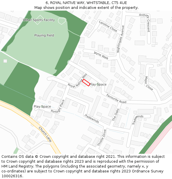 6, ROYAL NATIVE WAY, WHITSTABLE, CT5 4UE: Location map and indicative extent of plot