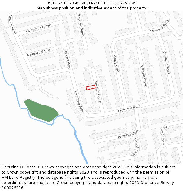 6, ROYSTON GROVE, HARTLEPOOL, TS25 2JW: Location map and indicative extent of plot