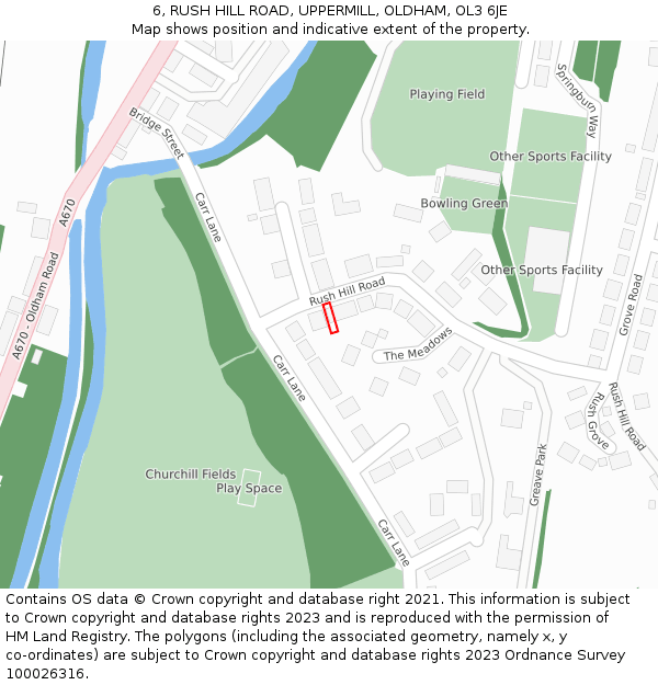 6, RUSH HILL ROAD, UPPERMILL, OLDHAM, OL3 6JE: Location map and indicative extent of plot