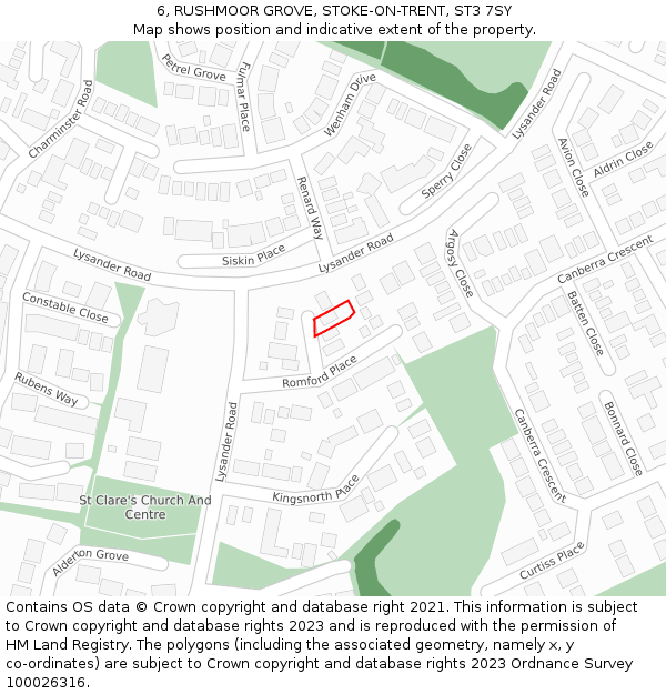 6, RUSHMOOR GROVE, STOKE-ON-TRENT, ST3 7SY: Location map and indicative extent of plot