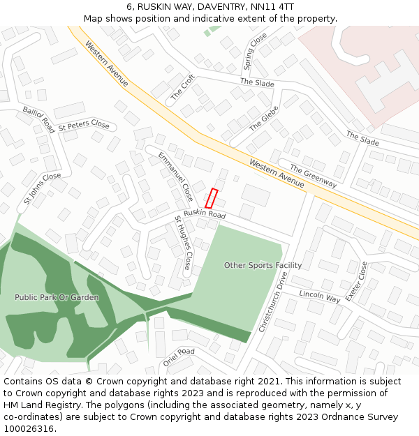 6, RUSKIN WAY, DAVENTRY, NN11 4TT: Location map and indicative extent of plot