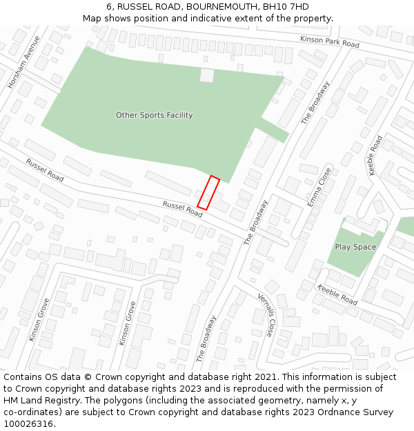 6, RUSSEL ROAD, BOURNEMOUTH, BH10 7HD: Location map and indicative extent of plot