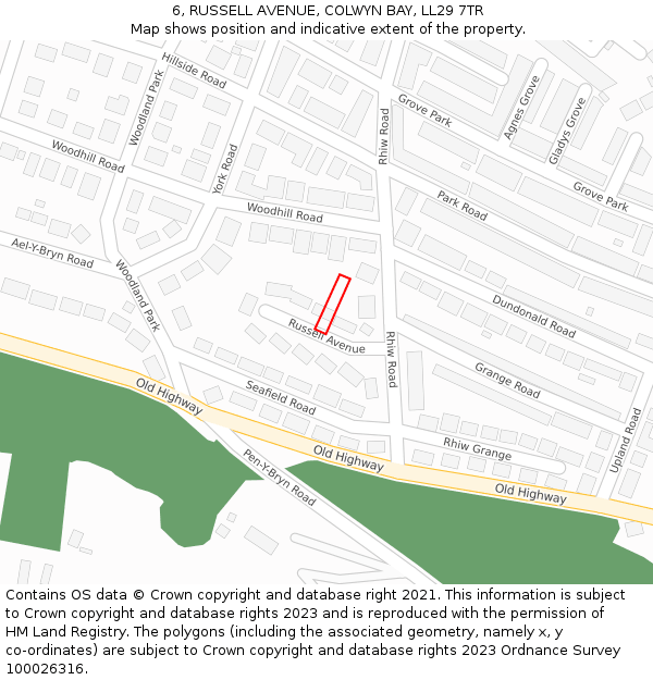 6, RUSSELL AVENUE, COLWYN BAY, LL29 7TR: Location map and indicative extent of plot
