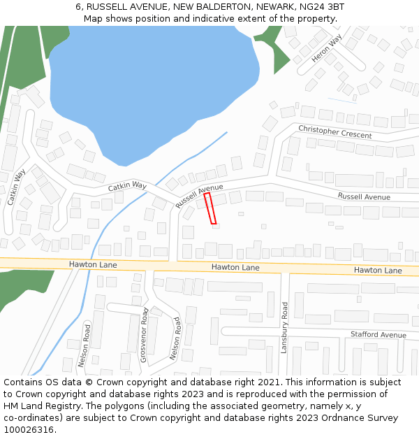 6, RUSSELL AVENUE, NEW BALDERTON, NEWARK, NG24 3BT: Location map and indicative extent of plot