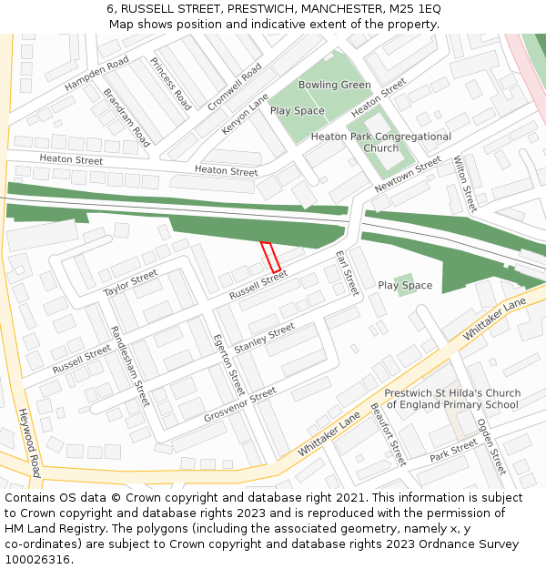 6, RUSSELL STREET, PRESTWICH, MANCHESTER, M25 1EQ: Location map and indicative extent of plot