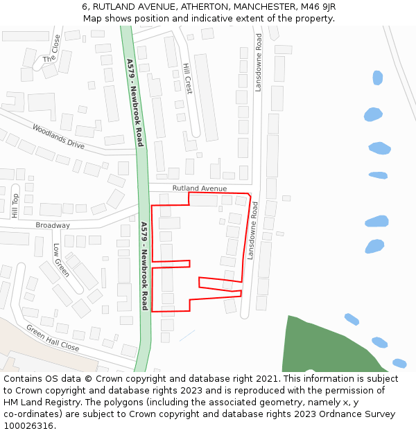 6, RUTLAND AVENUE, ATHERTON, MANCHESTER, M46 9JR: Location map and indicative extent of plot