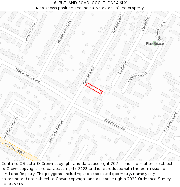 6, RUTLAND ROAD, GOOLE, DN14 6LX: Location map and indicative extent of plot