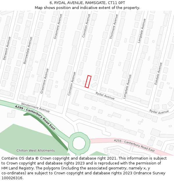 6, RYDAL AVENUE, RAMSGATE, CT11 0PT: Location map and indicative extent of plot