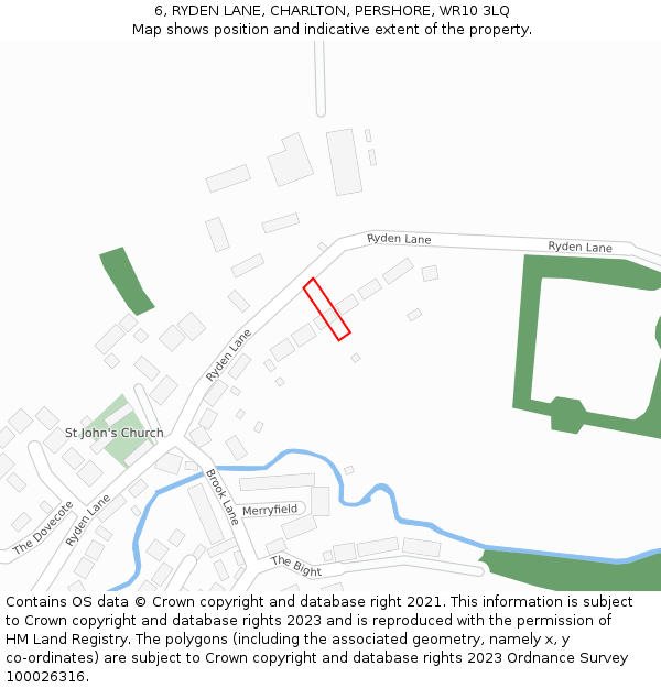 6, RYDEN LANE, CHARLTON, PERSHORE, WR10 3LQ: Location map and indicative extent of plot