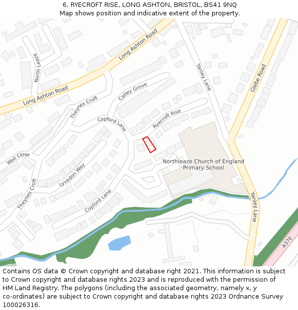 6, RYECROFT RISE, LONG ASHTON, BRISTOL, BS41 9NQ: Location map and indicative extent of plot