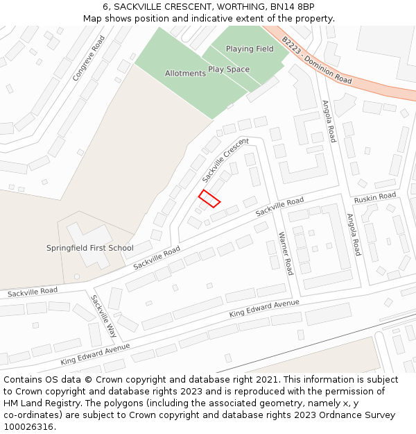 6, SACKVILLE CRESCENT, WORTHING, BN14 8BP: Location map and indicative extent of plot