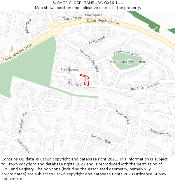 6, SAGE CLOSE, BANBURY, OX16 1UU: Location map and indicative extent of plot