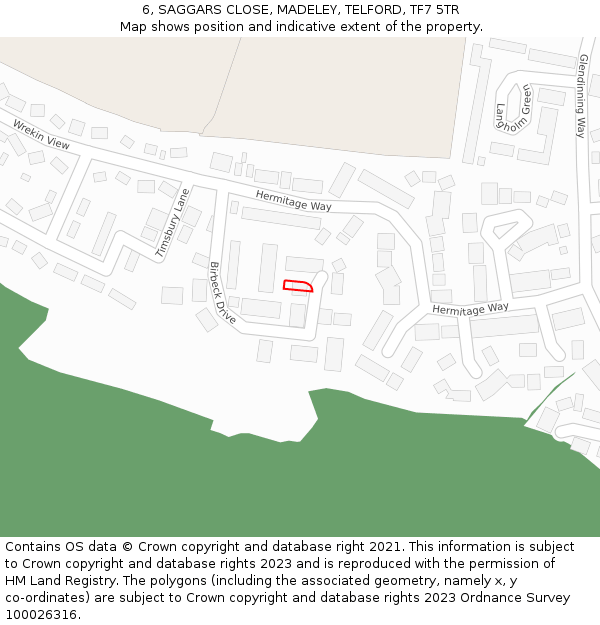 6, SAGGARS CLOSE, MADELEY, TELFORD, TF7 5TR: Location map and indicative extent of plot